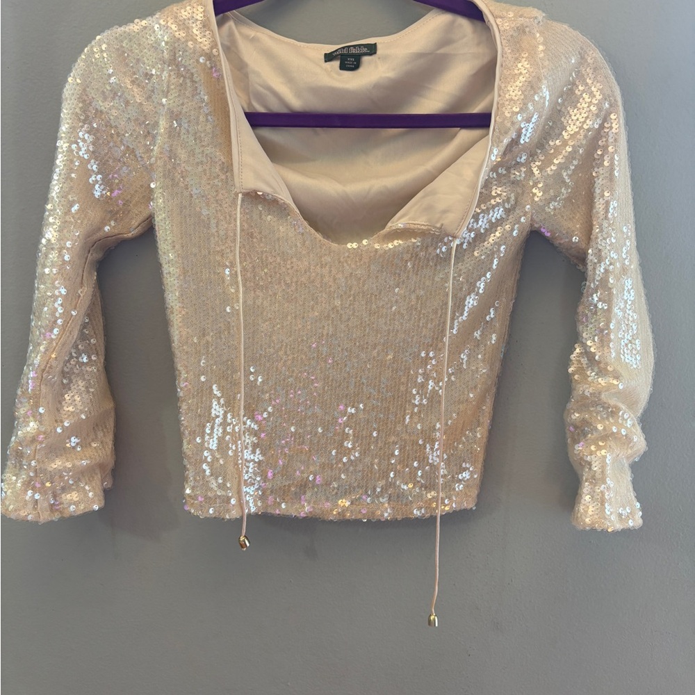 Wild Fable Cream Sequin Crop Blouse